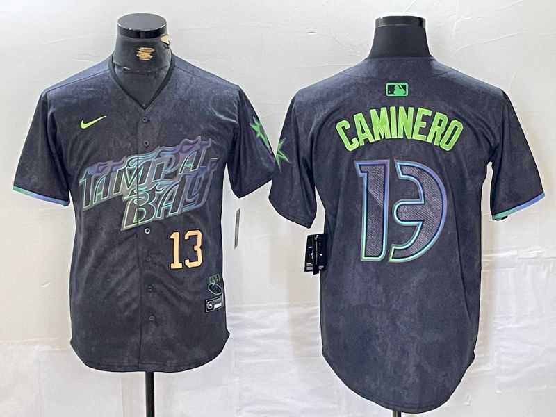 Men Tampa Bay Rays 13 Caminero Black City Edition Nike 2024 MLB Jersey style 2